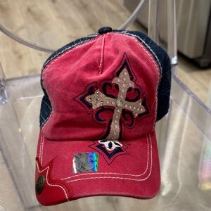 Embroidered Cross Pink and Blue Women's Cap